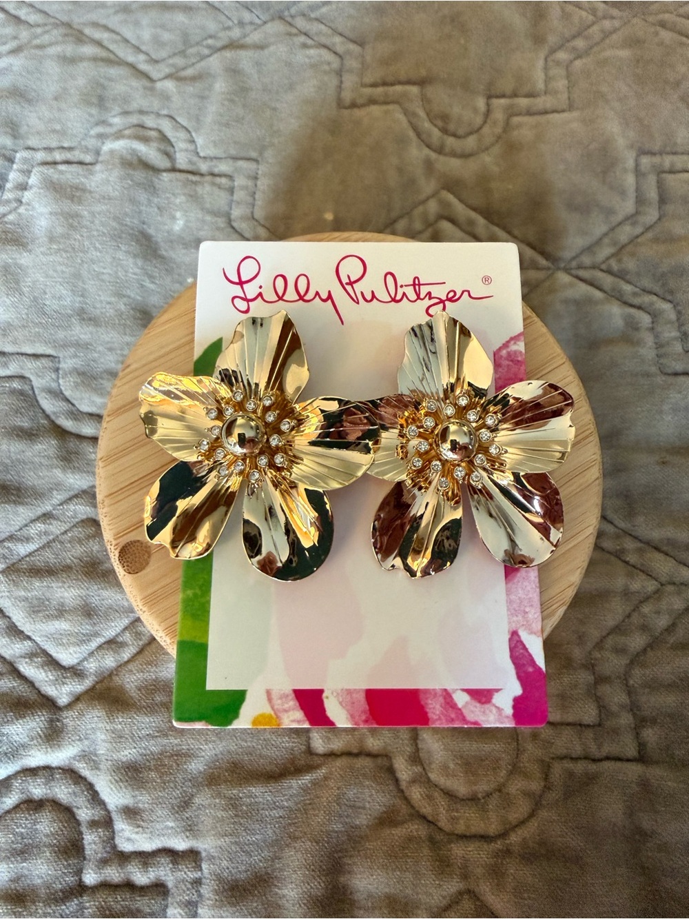 Lilly Pulitzer Gold Oversized Orchid Statement Earrings